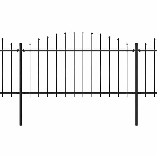 vidaXL dārza žogs ar &scaron;ķēpu galiem, tērauds, 1781,5x150 cm, melns