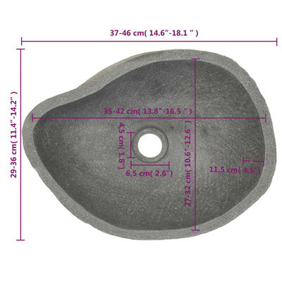 vidaXL izlietne, 37-46 cm, ovāla, upes akmens