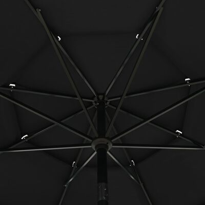 vidaXL 3-līmeņu saulessargs ar alumīnija kātu, 3,5 m, melns