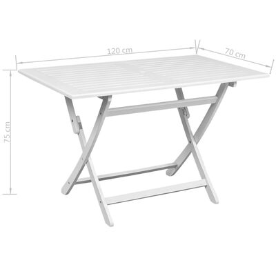 vidaXL dārza galds, 120x70x75 cm, balts, akācijas masīvkoks