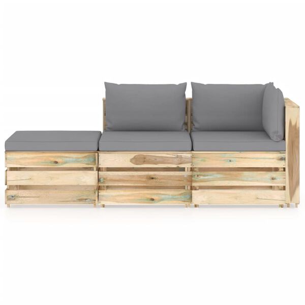 vidaXL 3-daļīgs dārza atpūtas mēbeļu komplekts ar matračiem, koks