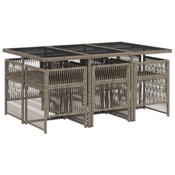 vidaXL 7-daļīgs dārza mēbeļu komplekts, matrači, pelēka PE rotangpalma