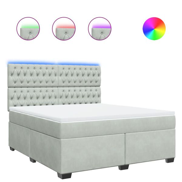 vidaXL atsperu gulta ar matraci, gai&scaron;i pelēka samts, 180x200 cm