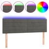 vidaXL gultas galvgalis ar LED, 144x5x78/88 cm, tum&scaron;i pelēks samts