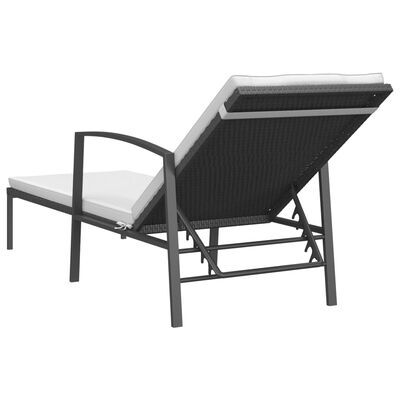 vidaXL sauļošanās zvilnis ar matraci, melna PE rotangpalma