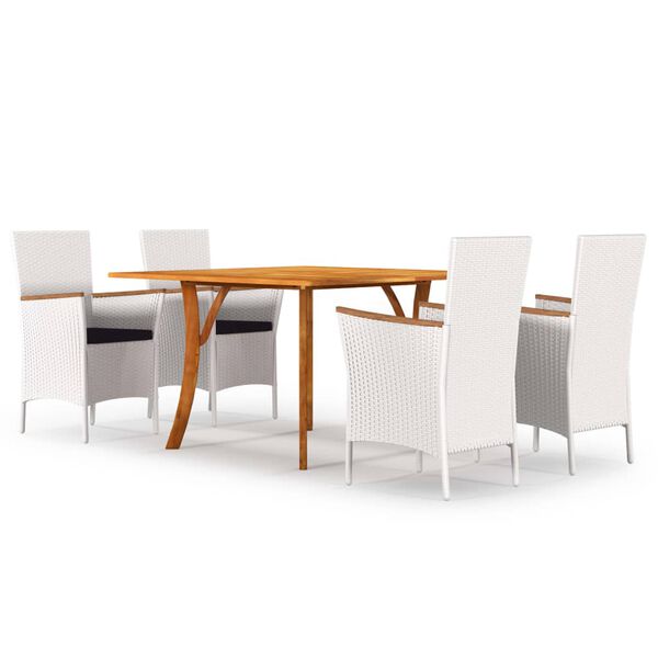 vidaXL 5-daļīgs dārza mēbeļu komplekts, balts