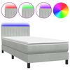 vidaXL atsperu gulta ar matraci, LED, Gai&scaron;i pelēks 100x220 cm samts