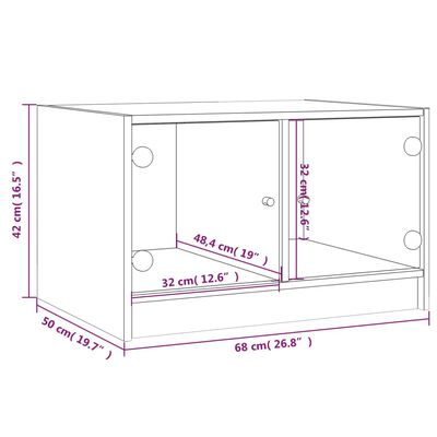 vidaXL kafijas galdiņš ar stikla durvīm, pelēka ozola, 68x50x42 cm