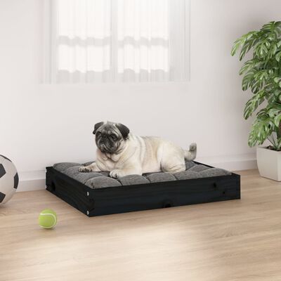 vidaXL suņu gulta, melna, 61,5x49x9 cm, priedes masīvkoks