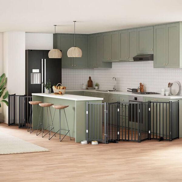 vidaXL suņu vārti ar durvīm, salokāmi, 12 paneļi, 600 cm, papeles koks