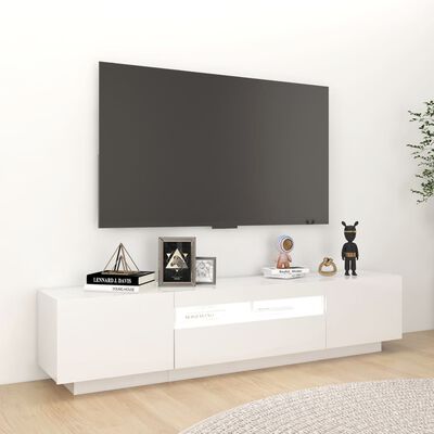 vidaXL TV skapītis ar LED lampiņām, 180x35x40 cm, spīdīgi balts
