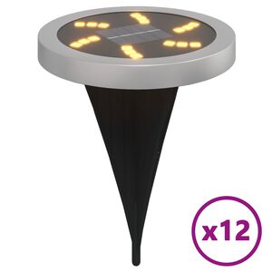 vidaXL solārās zemes gaismas ar zemes tapām, āra 12 gab., silti baltas