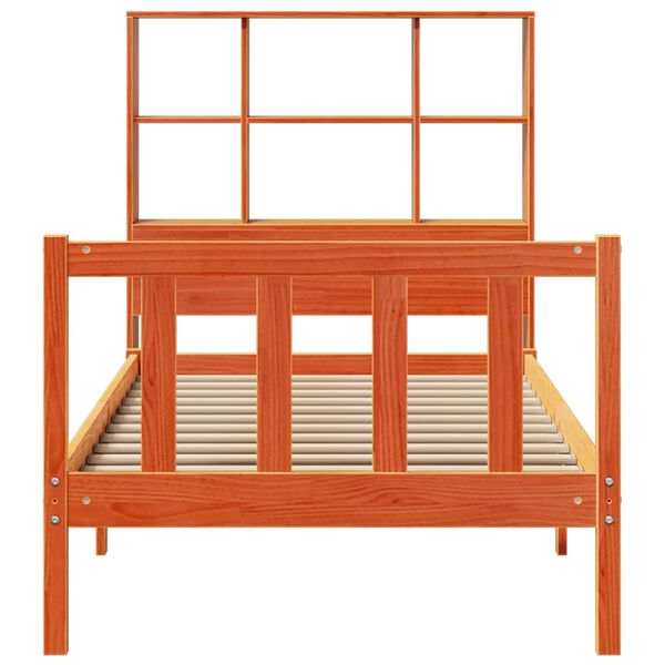 vidaXL gulta ar grāmatu plauktu, bez matrača, 90x190 cm, priedes koks