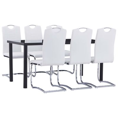 vidaXL virtuves galds un 6 krēsli, balta mākslīgā āda