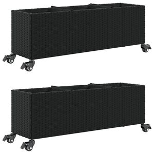 vidaXL dārza puķu kastes ar riteņiem, 2 gab., 107x32x38 cm, melns PE