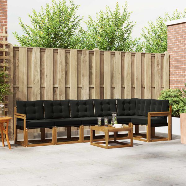 vidaXL Āra dīvānu komplekts ar spilvenu 7 pcs Dabīgs un melns