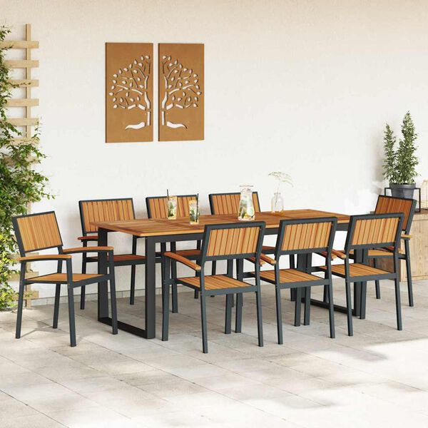 vidaXL Dārza ēdamgalds 9 pcs Melna Cietā akācijas koks