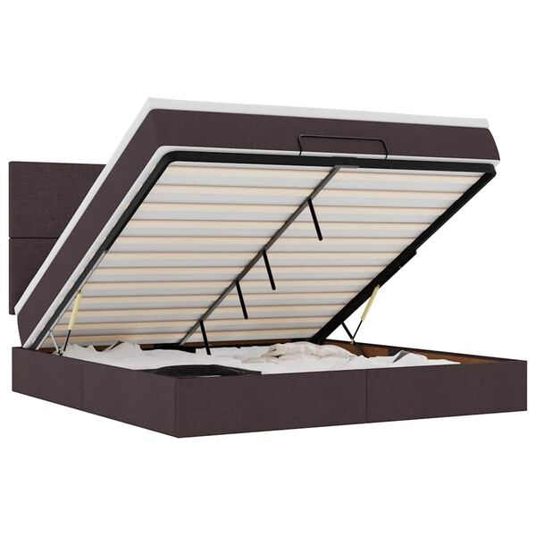 vidaXL Osmaņu gultas rāmis ar matrača tum&scaron;i brūns 160x200cm audums