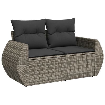 vidaXL 9-daļīgs dārza dīvāna komplekts ar matračiem, pelēks PE pinums