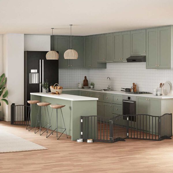 vidaXL suņu vārti ar durvīm, salokāmi, 8 paneļi, 640 cm, papeles koks