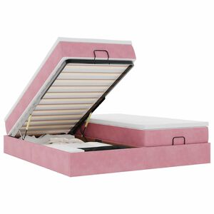 vidaXL Osmaņu gultas rāmis ar matračiem rozā 160x200cm audums
