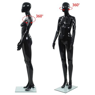 vidaXL sieviešu manekens, pilna auguma, stikla pamatne, 175 cm, melns