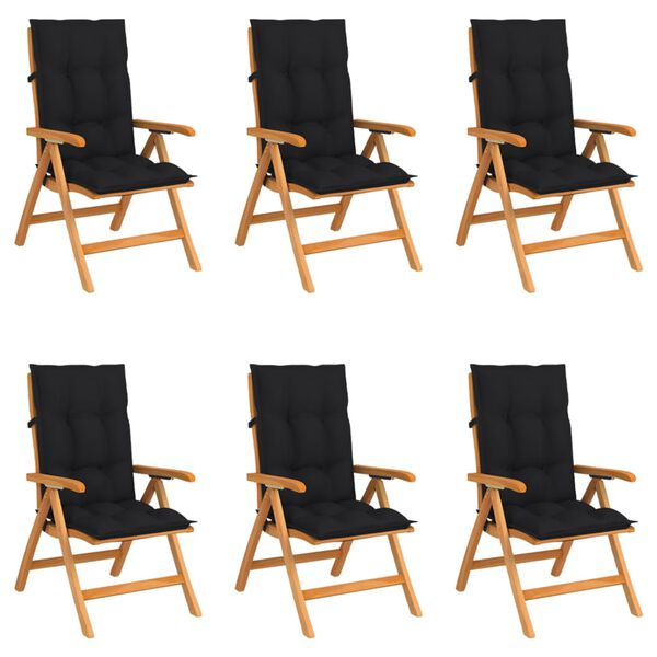 vidaXL dārza krēsli ar matračiem, atgāžami, 6 gab., masīvs tīkkoks