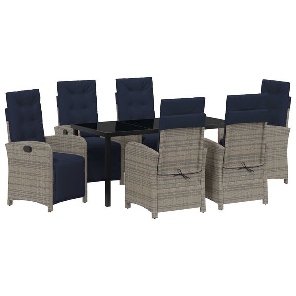 vidaXL Dārza ēdamgalds ar spilvenu 7 pcs Pelēka poliratāns