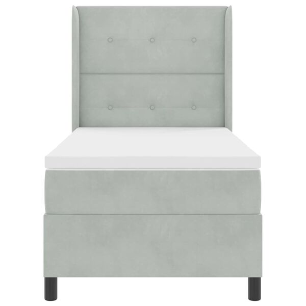 vidaXL Kastītes atsperu gulta Gai&scaron;i pelēks 90 x 190 cm Samts