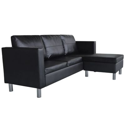vidaXL stūra dīvāns, trīsvietīgs, melna mākslīgā āda