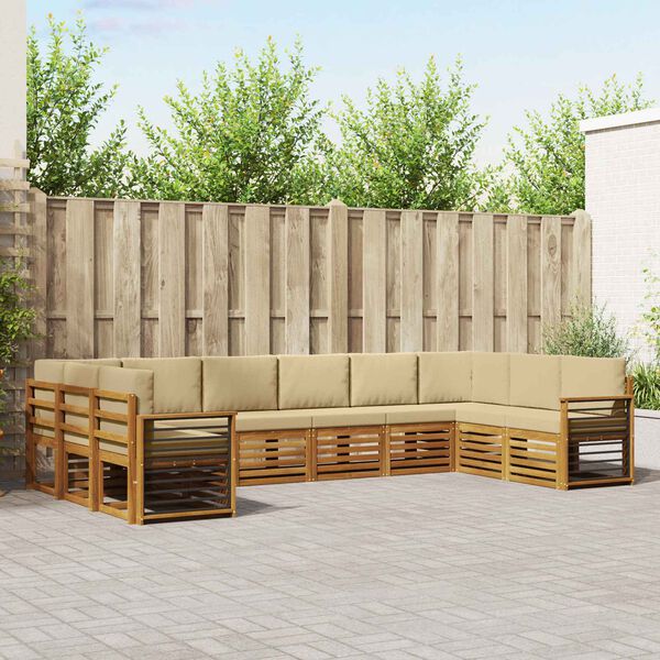 vidaXL Dīvāna komplekti 10 pcs Dabisks un bē&scaron;s Cietā akācijas koks