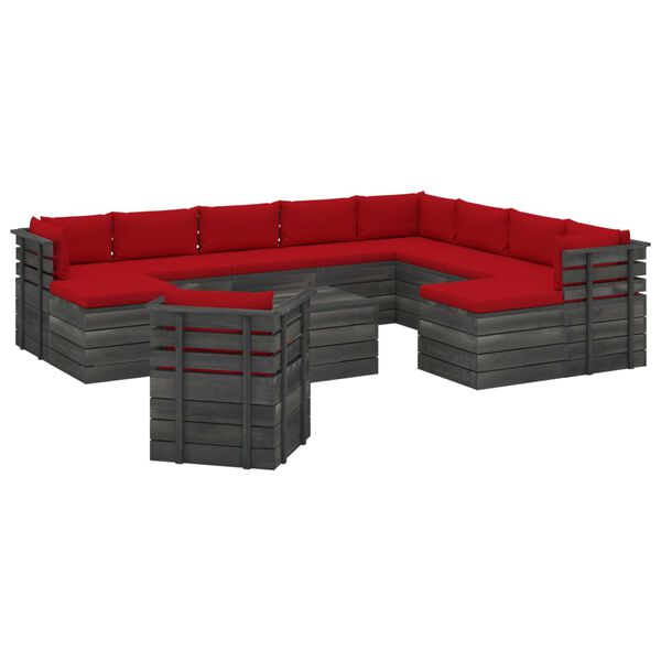 vidaXL 12-daļīgs dārza pale&scaron;u mēbeļu komplekts ar matračiem, priede