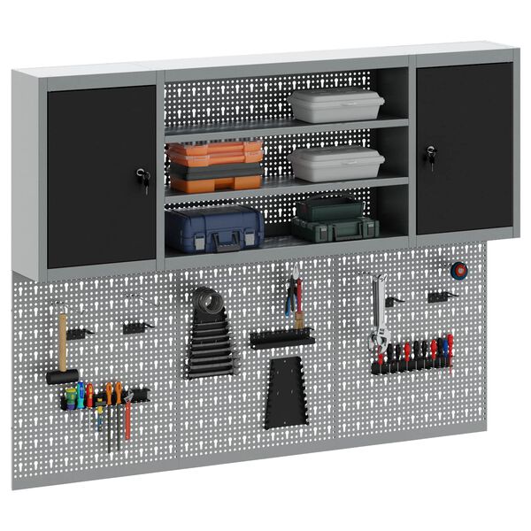 vidaXL Rīku skapju komplekts ar plauktu ar uzglabā&scaron;anu 4 pcs Melna