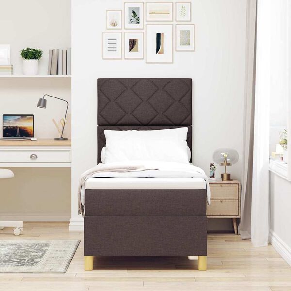 vidaXL LED gultas pamatne ar matraci Tum&scaron;i brūna 80 x 200 cm audums