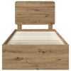 vidaXL Gultas rāmis Mākslīgā ozola 90 x 190 cm Ciets priedes koks