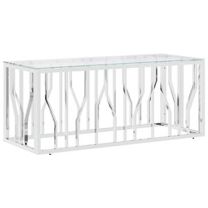 vidaXL kafijas galdiņ&scaron;, 110x45x45 cm, nerūsējo&scaron;s tērauds un stikls