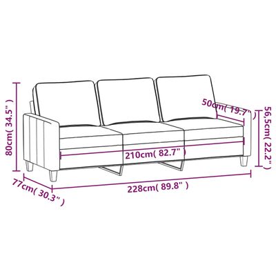 vidaXL trīsvietīgs dīvāns, tumši pelēks audums, 210 cm