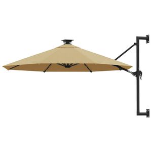 vidaXL saulessargs ar metāla kātu un LED, pelēkbrūns, 300 cm
