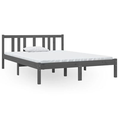 vidaXL gultas rāmis, pelēks, masīvkoks, 135x190 cm, divvietīgs