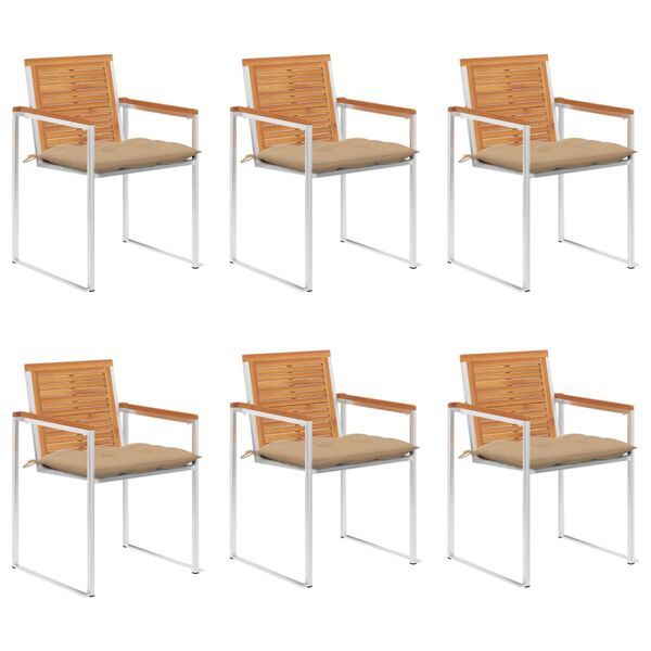 vidaXL dārza krēsli ar matračiem, 6 gab., akācijas masīvkoks