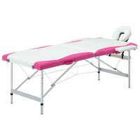vidaXL saliekams masāžas galds, 2 daļas, alumīnijs, balts ar rozā