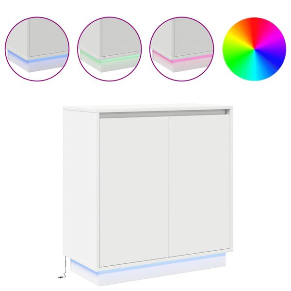 vidaXL LED sānu galds Balts 71 x 34,5 x 75 cm Inženierijas koks