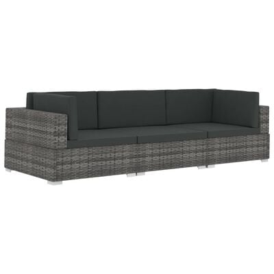 vidaXL 3-daļīgs dārza dīvāna komplekts ar matračiem, PE pinums, pelēks