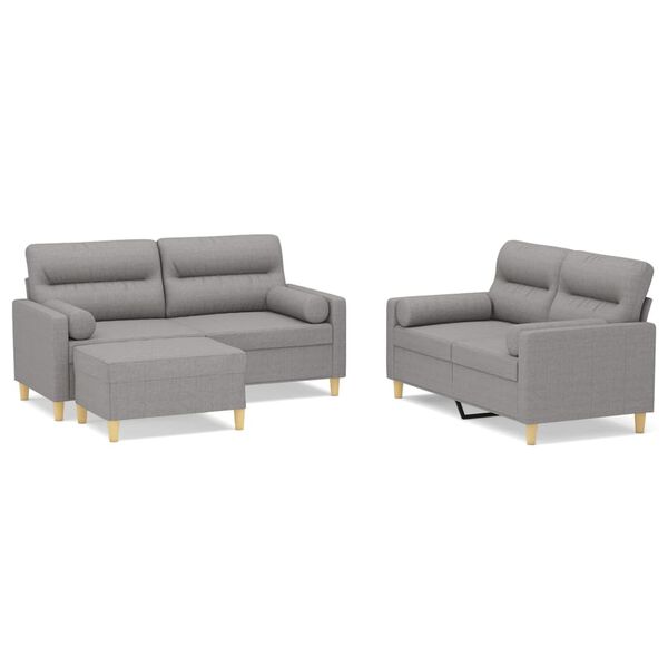 vidaXL trīsdaļīgs dīvānu komplekts ar spilveniem, gai&scaron;i pelēks audums