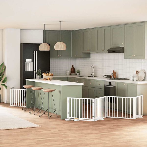 vidaXL suņu vārti ar durvīm, salokāmi, 6 paneļi, 480 cm, papeles koks