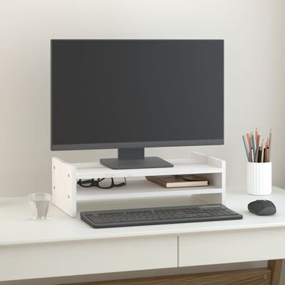 vidaXL monitora paliktnis, balts, 50x27x15 cm, priedes masīvkoks