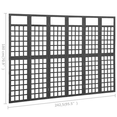 vidaXL 6 paneļu istabas aizslietnis, melns, egles koks, 242,5x180 cm