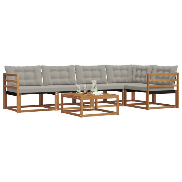 vidaXL Āra dīvānu komplekts ar spilvenu 6 pcs Dabīgs un gai&scaron;i pelēks