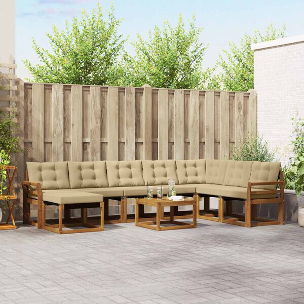 vidaXL Āra dīvānu komplekts ar spilvenu 9 pcs Dabisks un bē&scaron;s