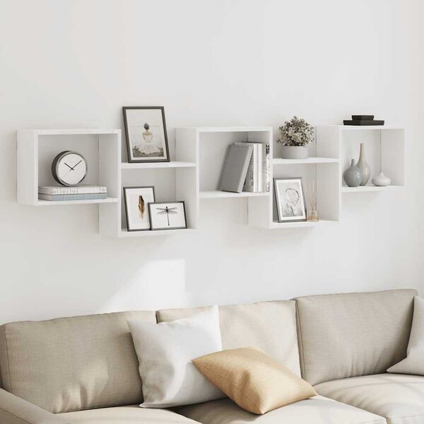 vidaXL sienas plaukts, 5 nodalījumi, balts, skaidu plāksne